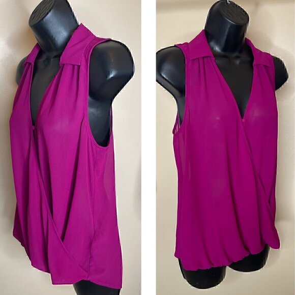 Guess Magenta Sleeveless Sheer Wrap Blouse Size XS - Picture 4 of 15